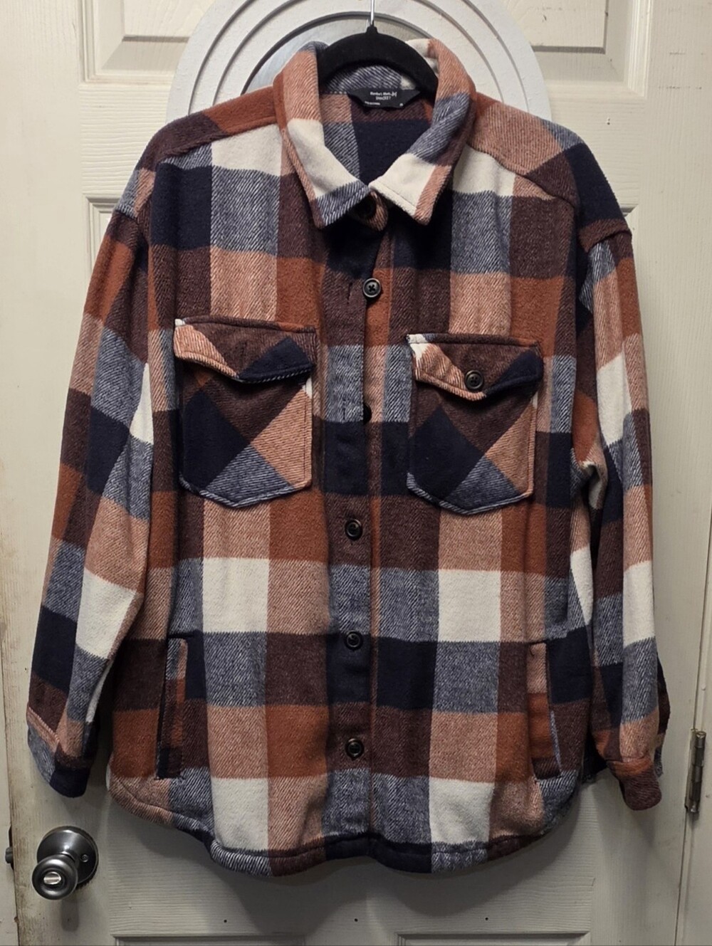 Womens Plaid Flannel Shacket - Brown/Navy/White